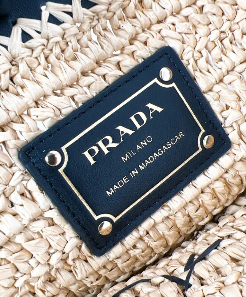 Prada Small Crochet And Leather Tote Bag 1BG500 Apricot